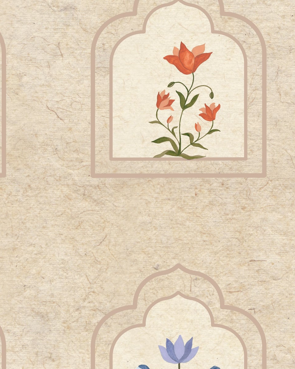 Buy Floral Radiance Framed Jharokha Wallpaper for Rooms, Customised