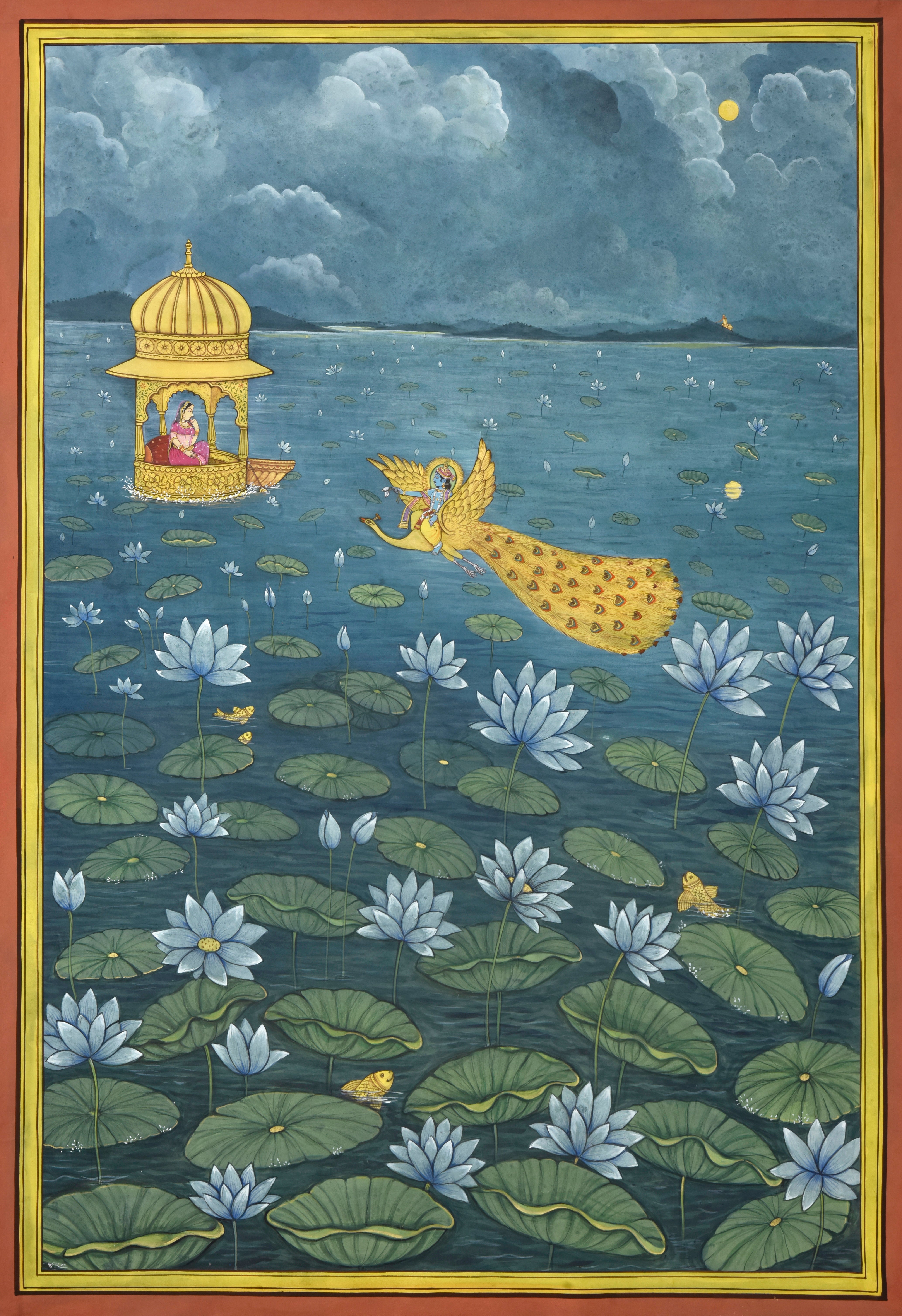 Pichwai Painting | Radha Krishna Blue Lotus | Indian Art