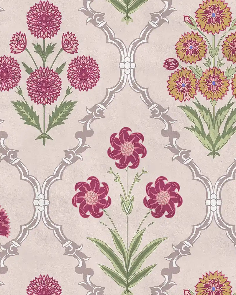 Phulwari Indian Design Wallpaper Roll in Pink Color for walls