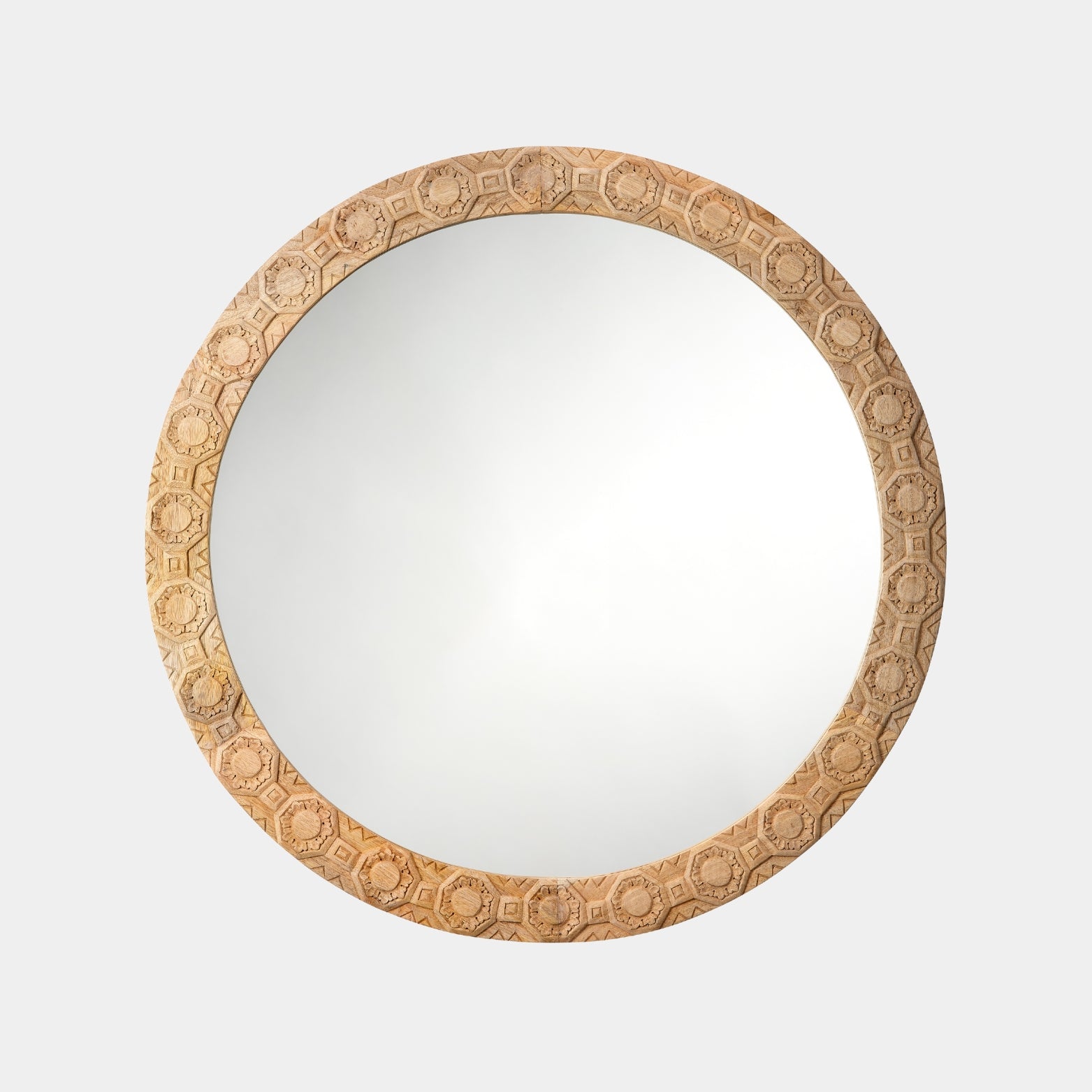 Relief Wood Carved Round Mirror