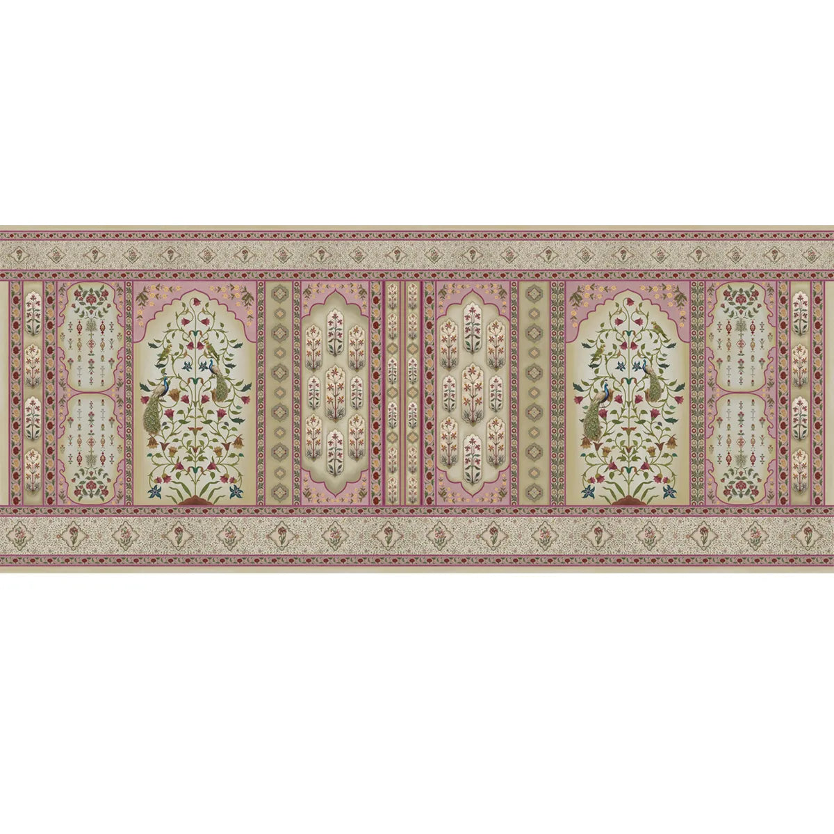 Madhuban Indian Floral Jharoka Wallpaper in Suneherii Collection Pink