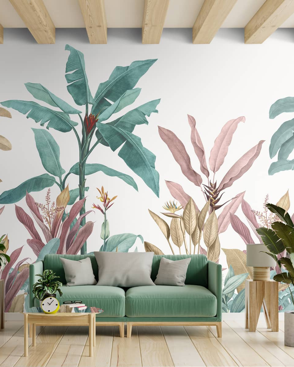 Pink & Green Tropical Trees Wallpaper