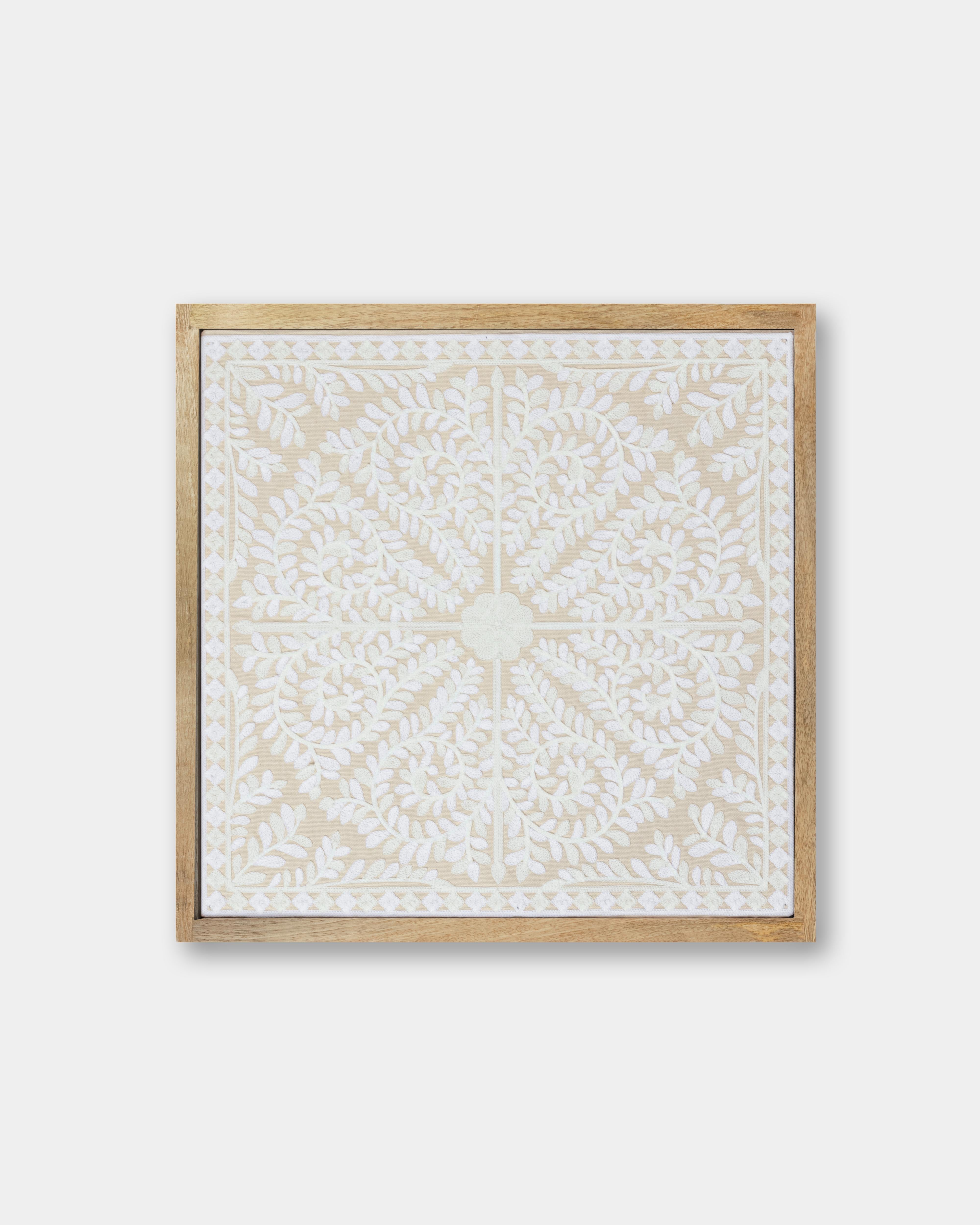 Suzani Textile | White Framed Textile Art 16x16"