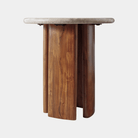 Abacus Travertine Top Side Table - Marble Lotus - Brown Travertine Top Side Table | Round Top Side Table | Wooden Side Table