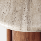 Abacus Travertine Top Side Table - Marble Lotus - Brown Travertine Top Side Table | Round Top Side Table | Wooden Side Table