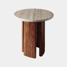 Abacus Travertine Top Side Table - Marble Lotus - Brown Travertine Top Side Table | Round Side Table | Wooden Side Table