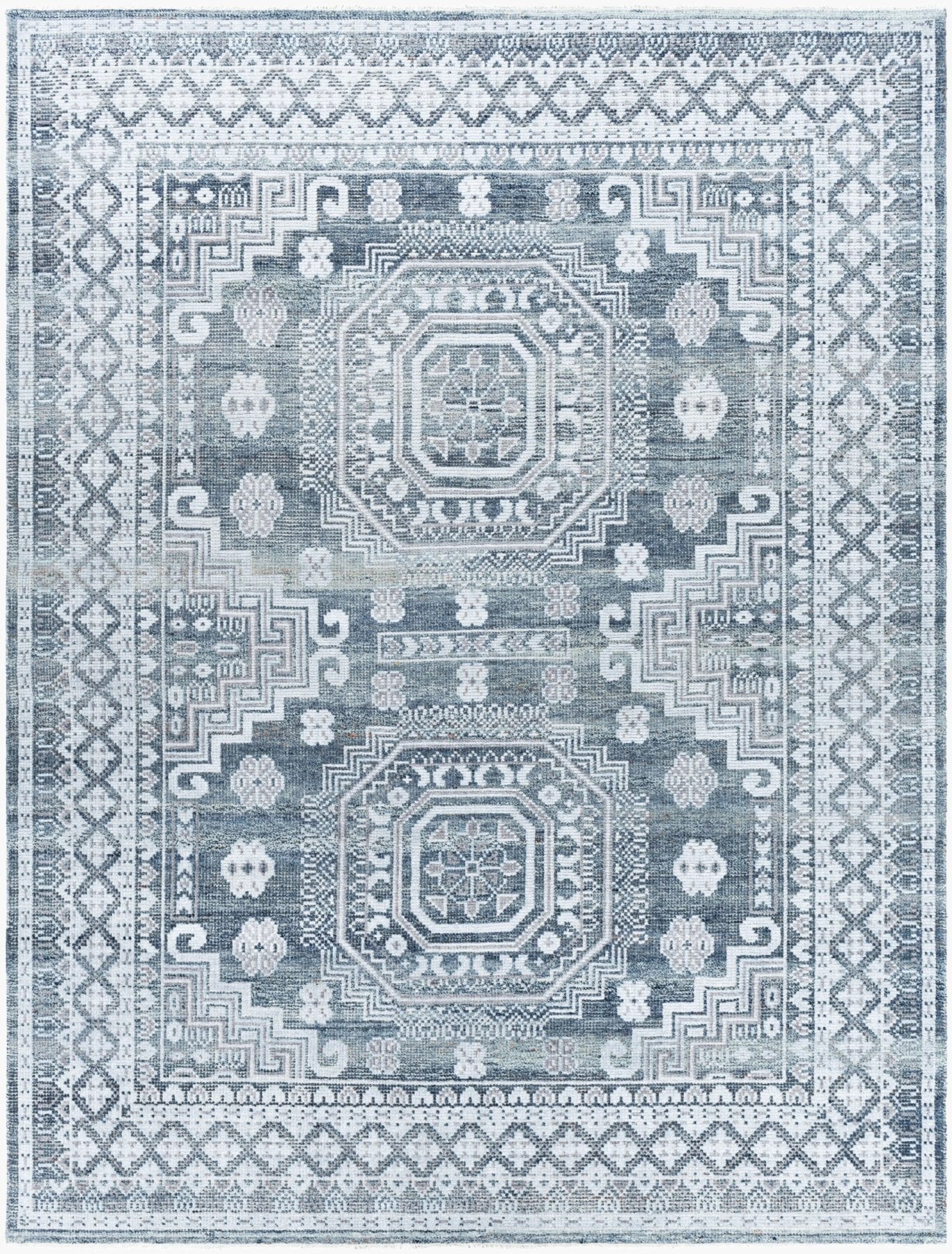 Almeria Blue Handmade Rug - Marble Lotus - Almeria Blue Handmade Rug