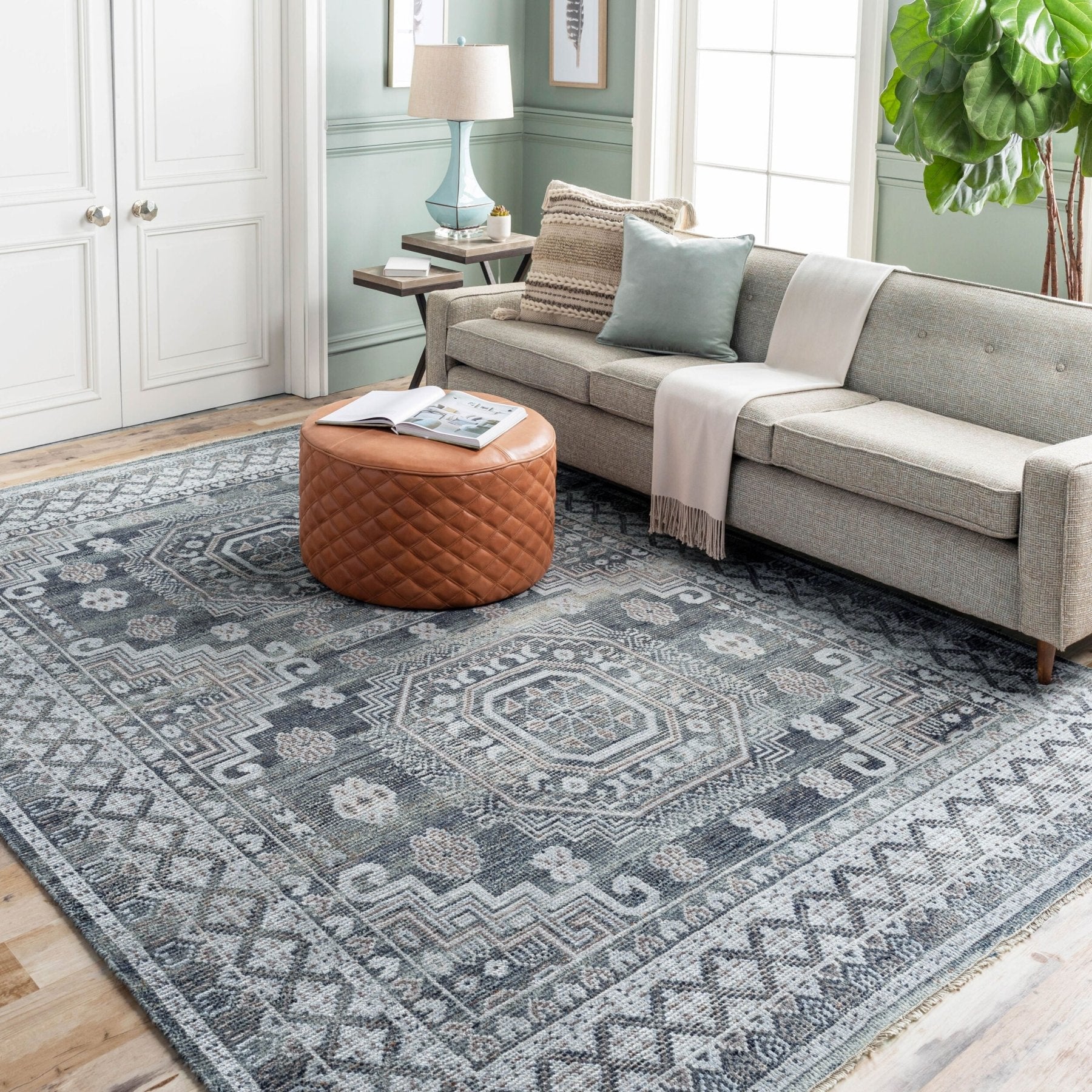 Almeria Blue Handmade Rug - Marble Lotus - Almeria Blue Handmade Rug