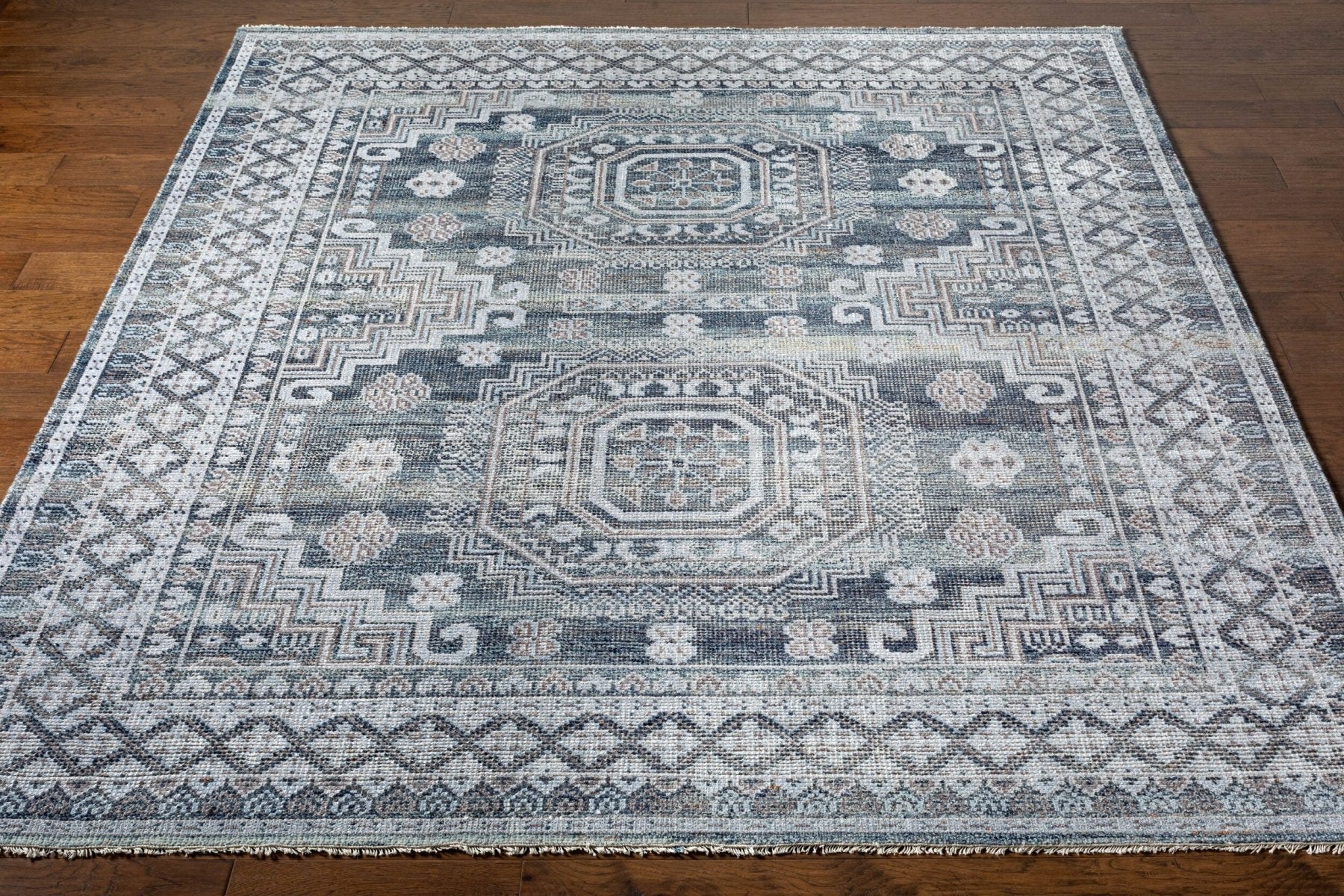 Almeria Blue Handmade Rug - Marble Lotus - Almeria Blue Handmade Rug