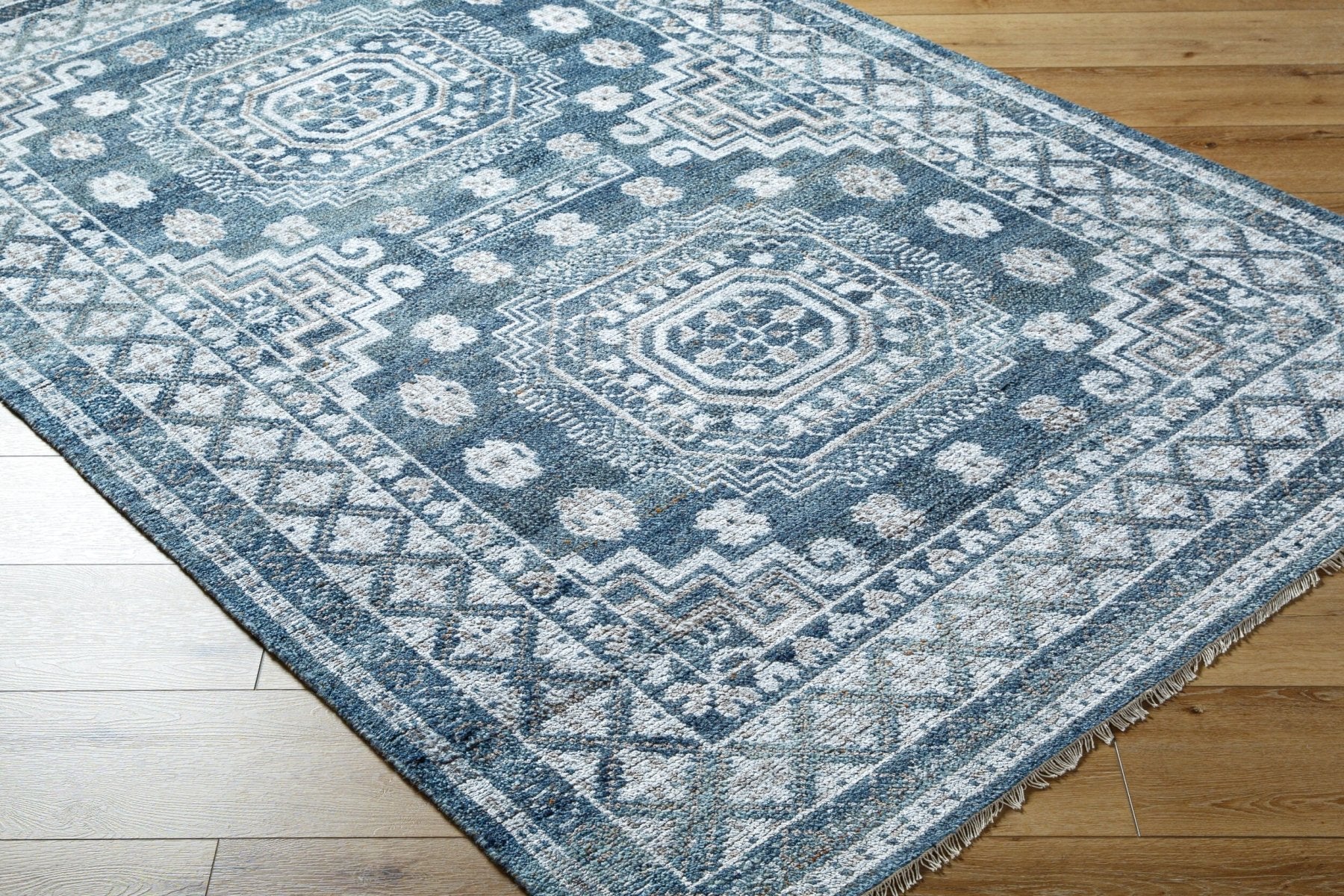 Almeria Blue Handmade Rug - Marble Lotus - Almeria Blue Handmade Rug