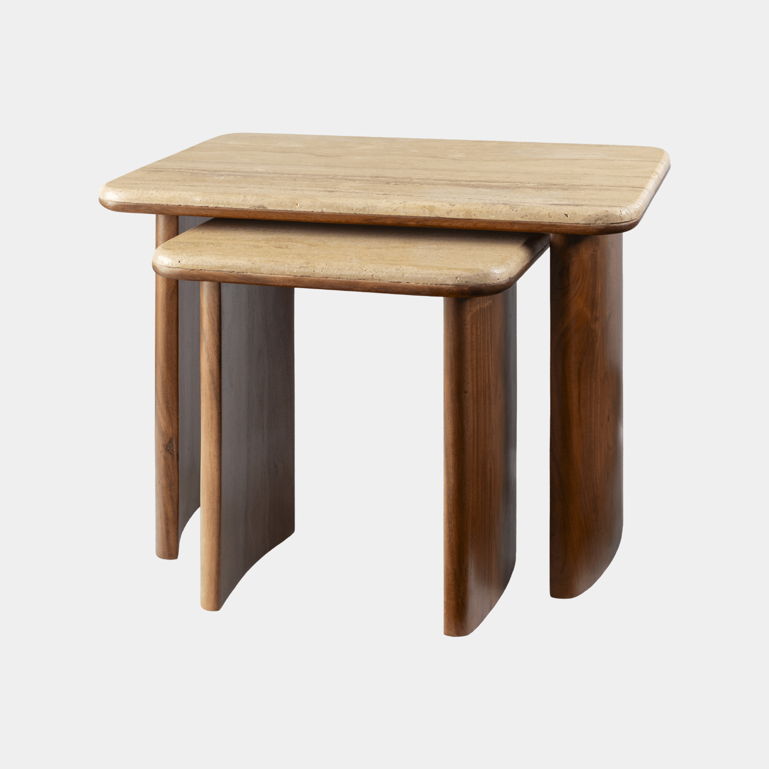 Aluna Dark Brown Acacia Side Table - Marble Lotus - Aluna Dark Brown Acacia Side Table | Travertine top Side Table | Wooden Accent Table