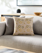 Amber Floral Woven Pillow - Marble Lotus - Buy Yellow Floral Woven Pillow Now