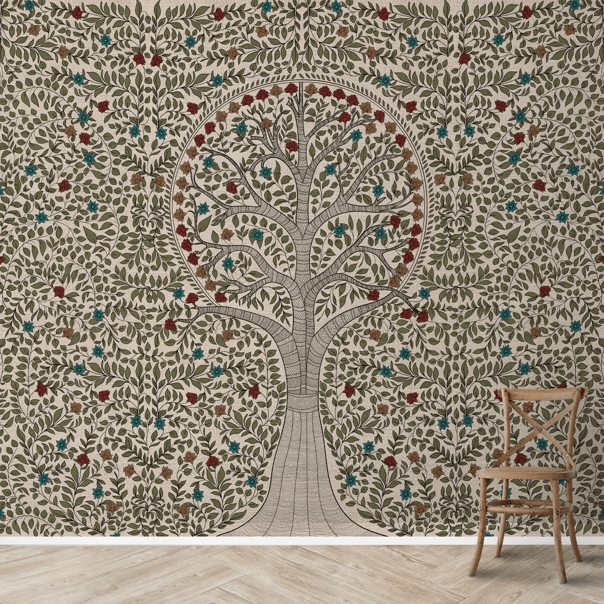 Anant Madhubani Design Customised Wallpaper Mural - Marble Lotus - Anant Madhubani Design Wallpaper Customised