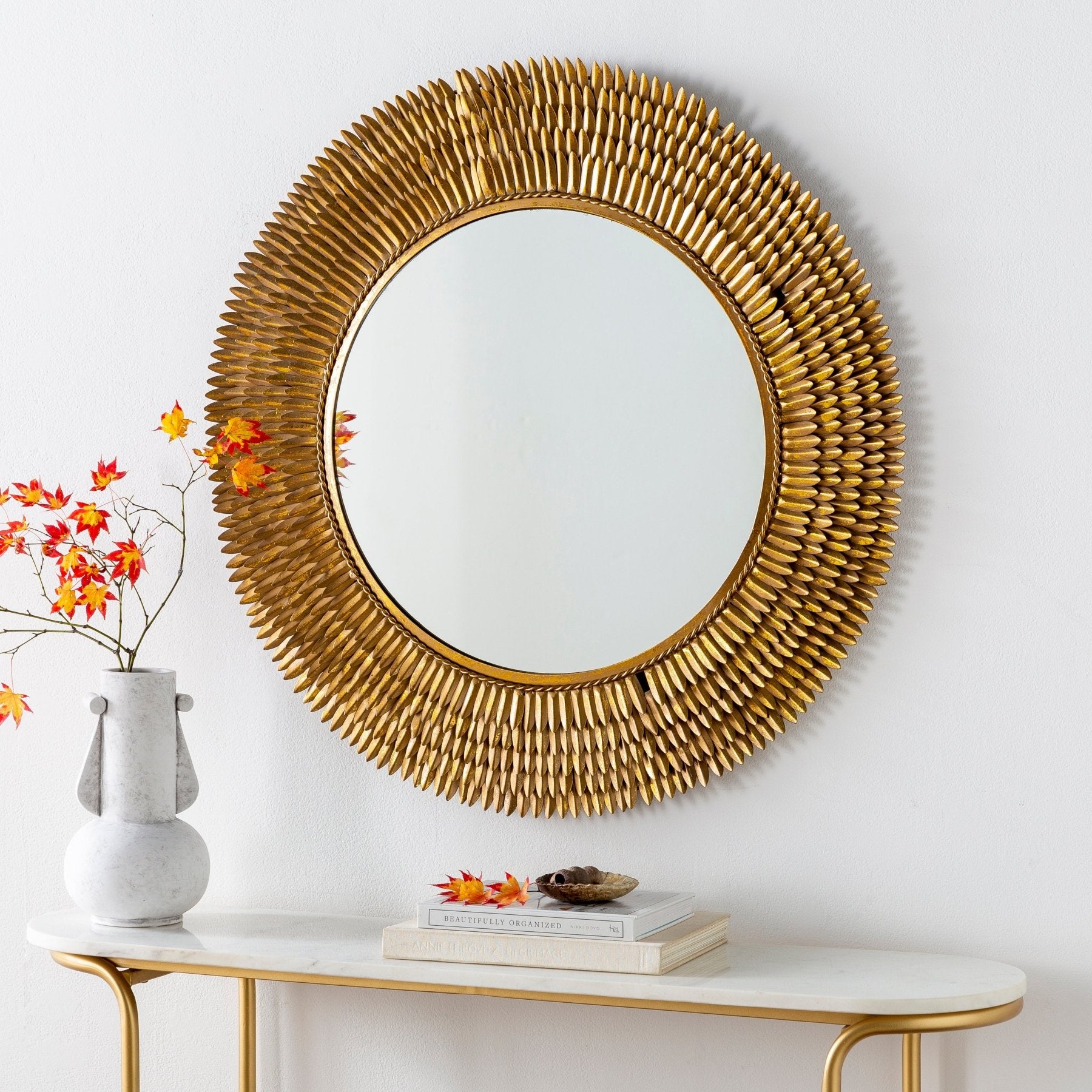 Anubis Gold Sun Storm Wall Mirror - Marble Lotus - Transform your space with the Anubis Gold Sun Storm Wall Mirror