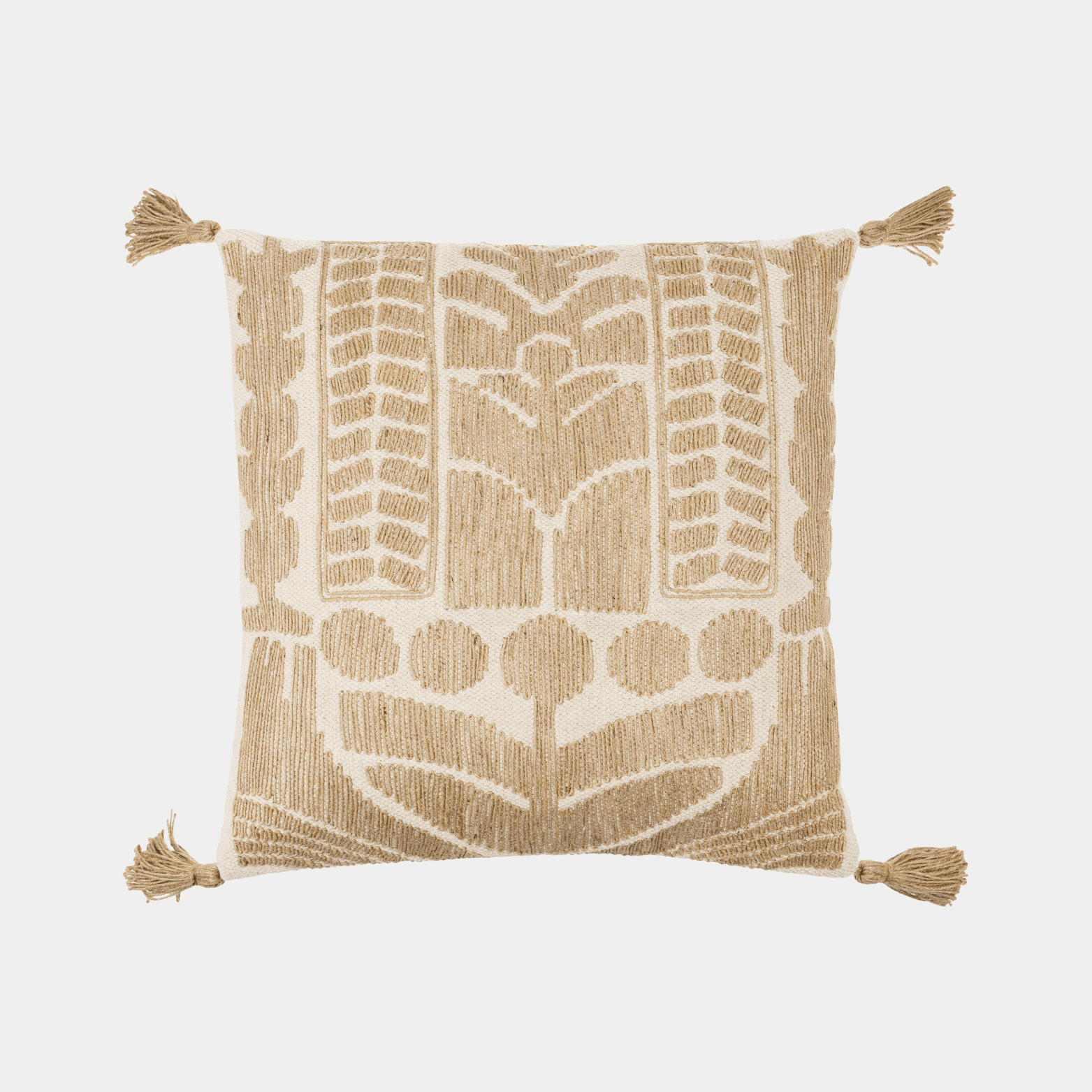 Brown Jute Embroidered Tassel Pillow - Marble Lotus - Get Brown Jute Embroidered Tassel Pillows