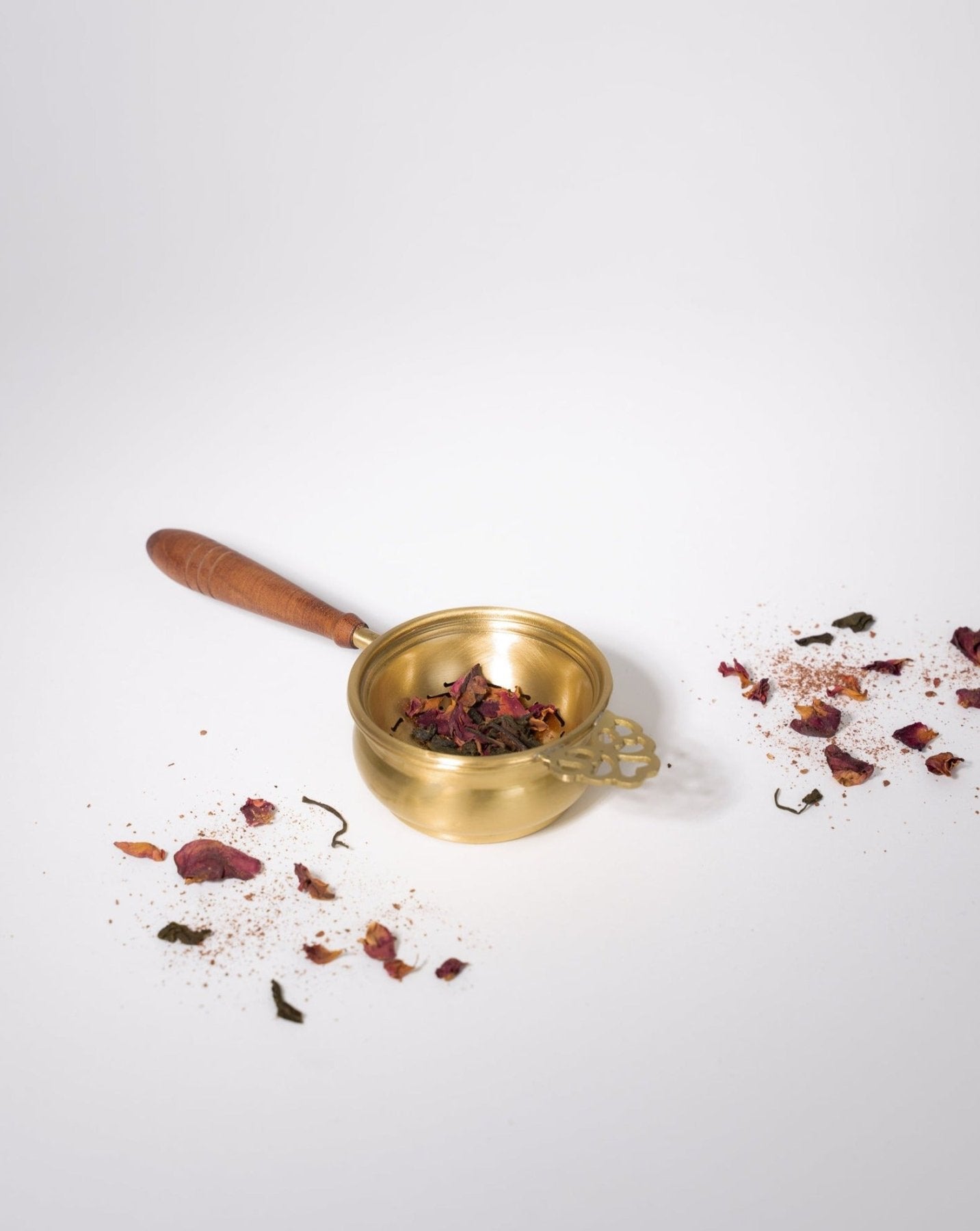 Chai Strainer with Wood Handle - Marble Lotus - Brass Chai Strainer with Wood Handle