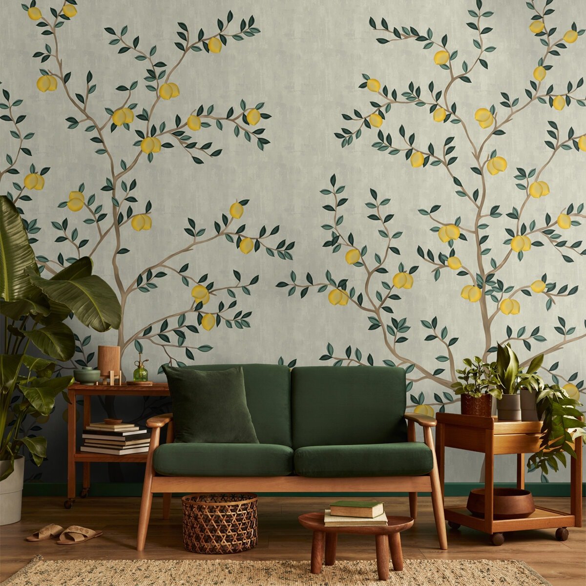 Chinoiserie Lemons, Customised Wallpaper for Walls - Marble Lotus - Chinoiserie Lemons, Customised Wallpaper for Walls