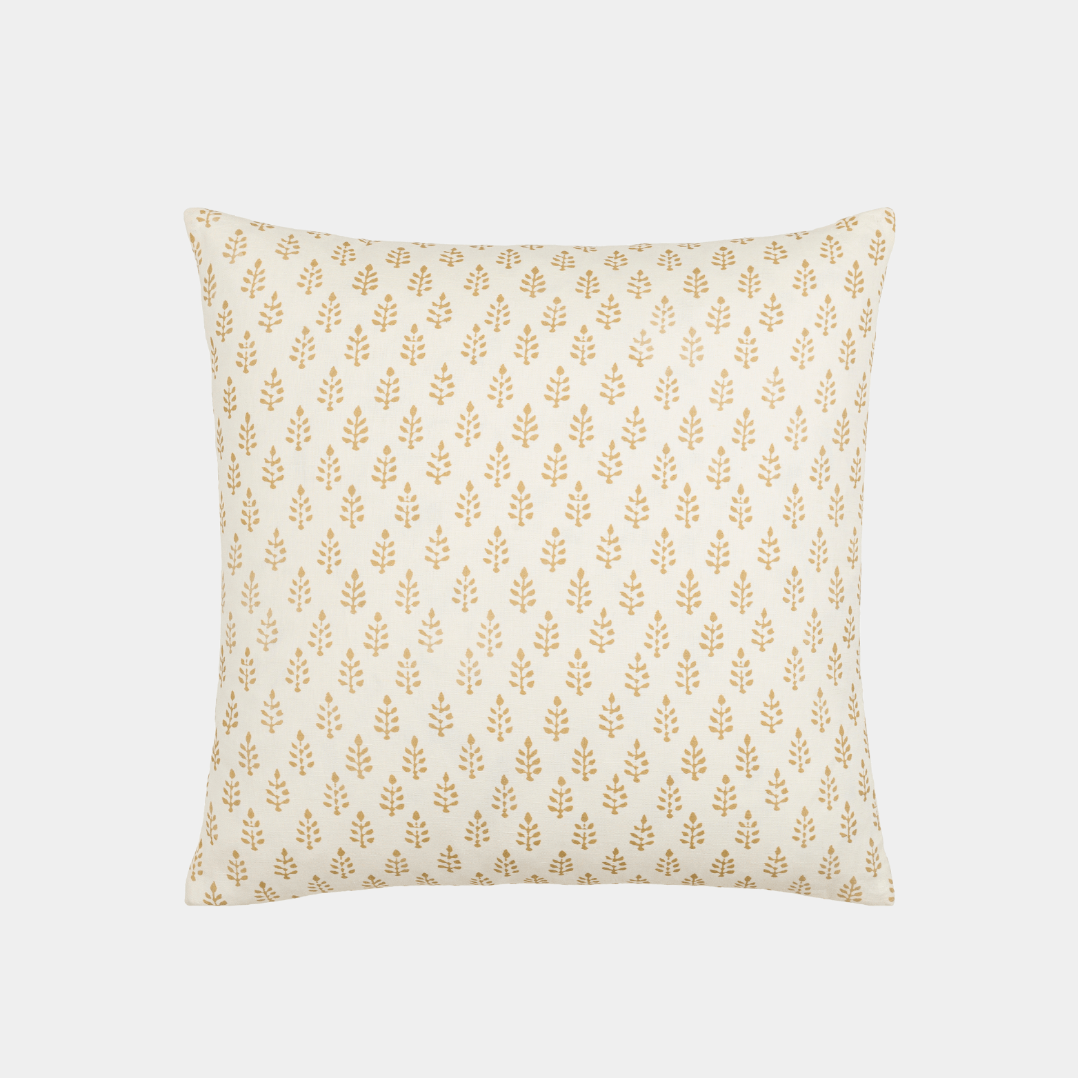 Cream Mustard Block Print Pillow - Marble Lotus - Cream Mustard Block Print Pillow