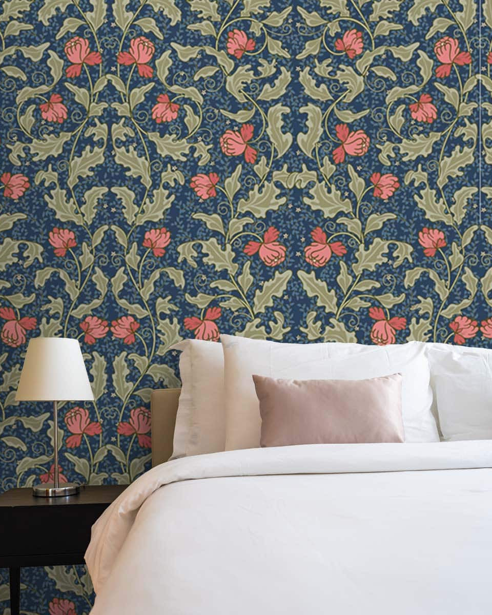 Floral Pattern with Blue Background Themed Wallpaper for Walls