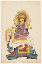 Durga Seated on Lion and Elephant Print - Marble Lotus - Durga Seated on Lion Brass Statue