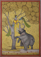 Elephants and Lord Krishna Playing in Tree - Marble Lotus - Pichwai Painting | Elephants and Lord Krishna Playing in Tree | Indian Art