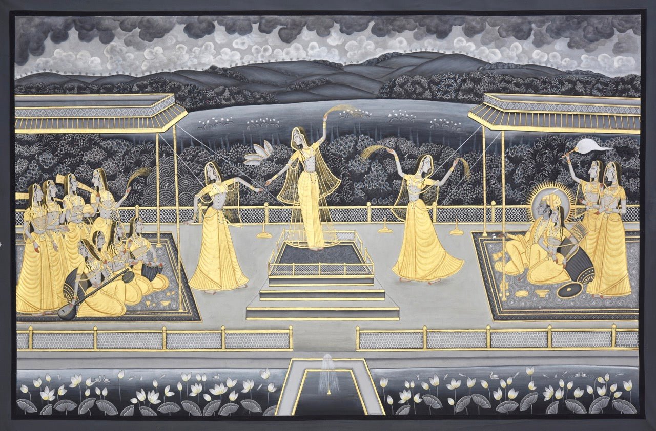 Female Gopis Dancing - Marble Lotus - Pichwai Painting | Female Gopis Dancing | Indian Art