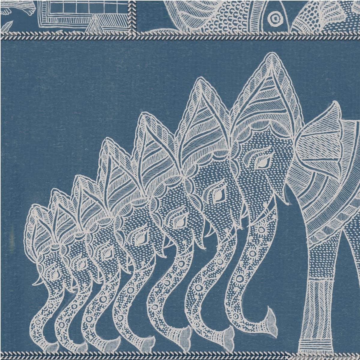 Geet Madhubani Wallpaper Dusky Blue Color - Marble Lotus - Geet: Madhubani's Artistic Brilliance, Dusky Blue