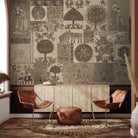 Geet Madhubani Wallpaper In Antique Gold Feel - Marble Lotus - Geet: Madhubani's Artistic Brilliance, Antique textured