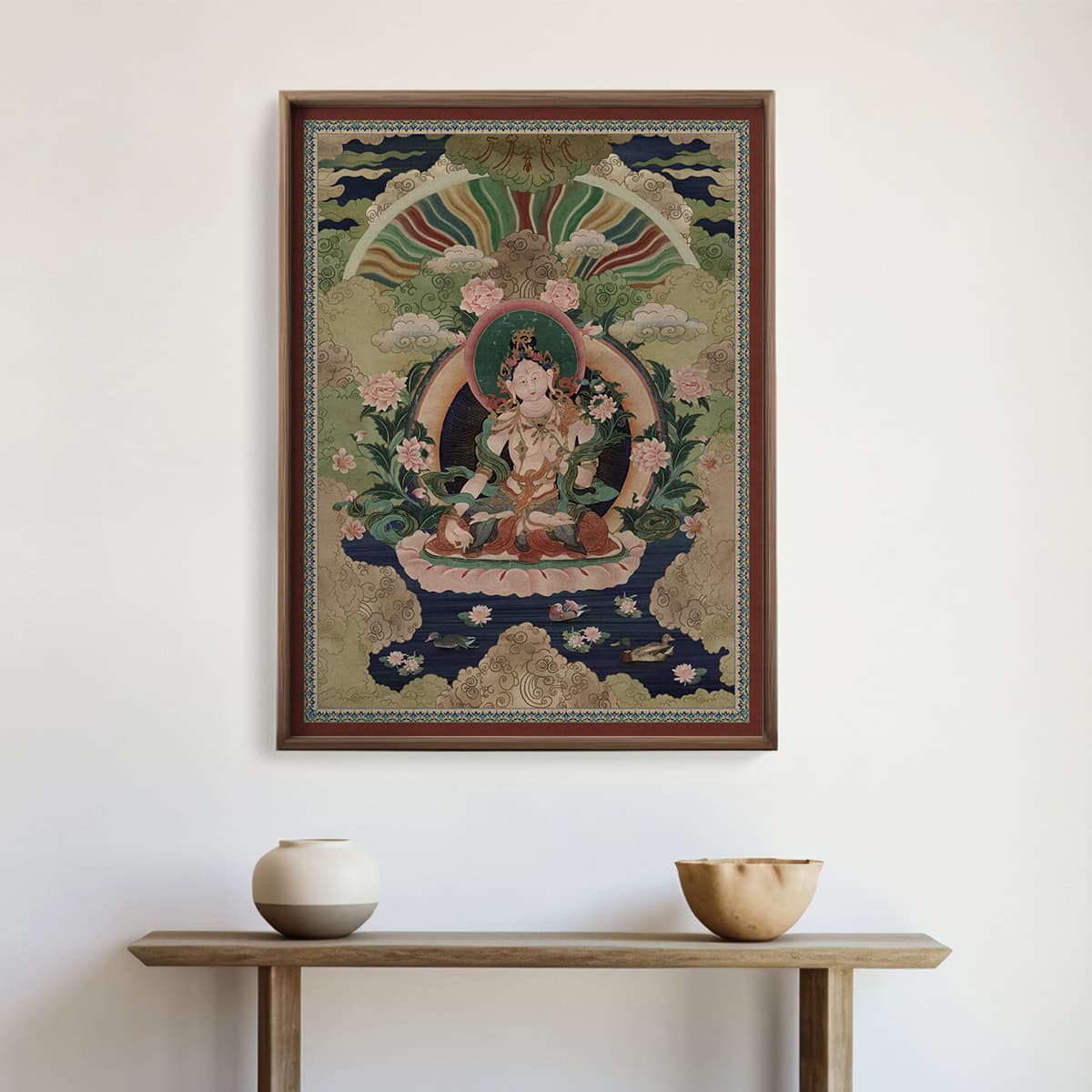 Green Tara Buddhist Indian Frameless Painting Wall Art Digital Print Poster 36 x 48 inches - Marble Lotus - Green Tara Buddhist Indian Painting Wall Art Digital Print Poster 36 x 48 inches