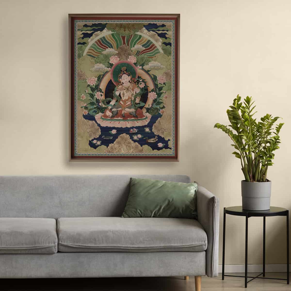 Green Tara Buddhist Indian Frameless Painting Wall Art Digital Print Poster 36 x 48 inches - Marble Lotus - Green Tara Buddhist Indian Painting Wall Art Digital Print Poster 36 x 48 inches