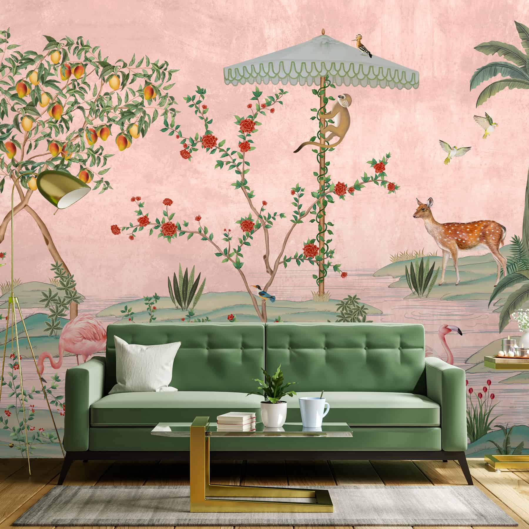 Gulbiya, Pink Chinoiserie Wallpaper, Sukoon Collection, Customised - Marble Lotus - Gulbiya, Pink Chinoiserie Wallpaper, Sukoon Collection, Customised