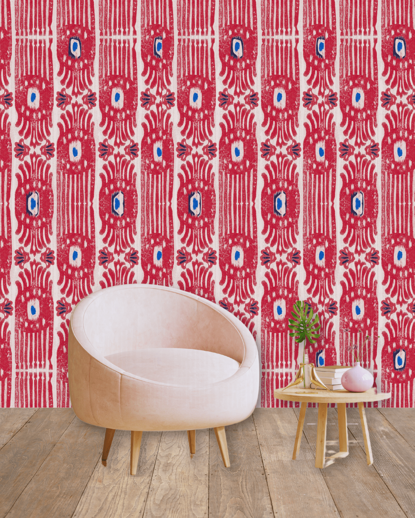 IKAT Raspberry - Marble Lotus - Ikat Pink Wallpaper