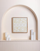 Ivory Framed Suzani Textile 16x16" - Marble Lotus - Suzani Textile White Wooden Wall Art. Buy now.