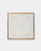 Ivory Framed Suzani Textile 16x16" - Marble Lotus - Suzani Textile White Wooden Wall Art