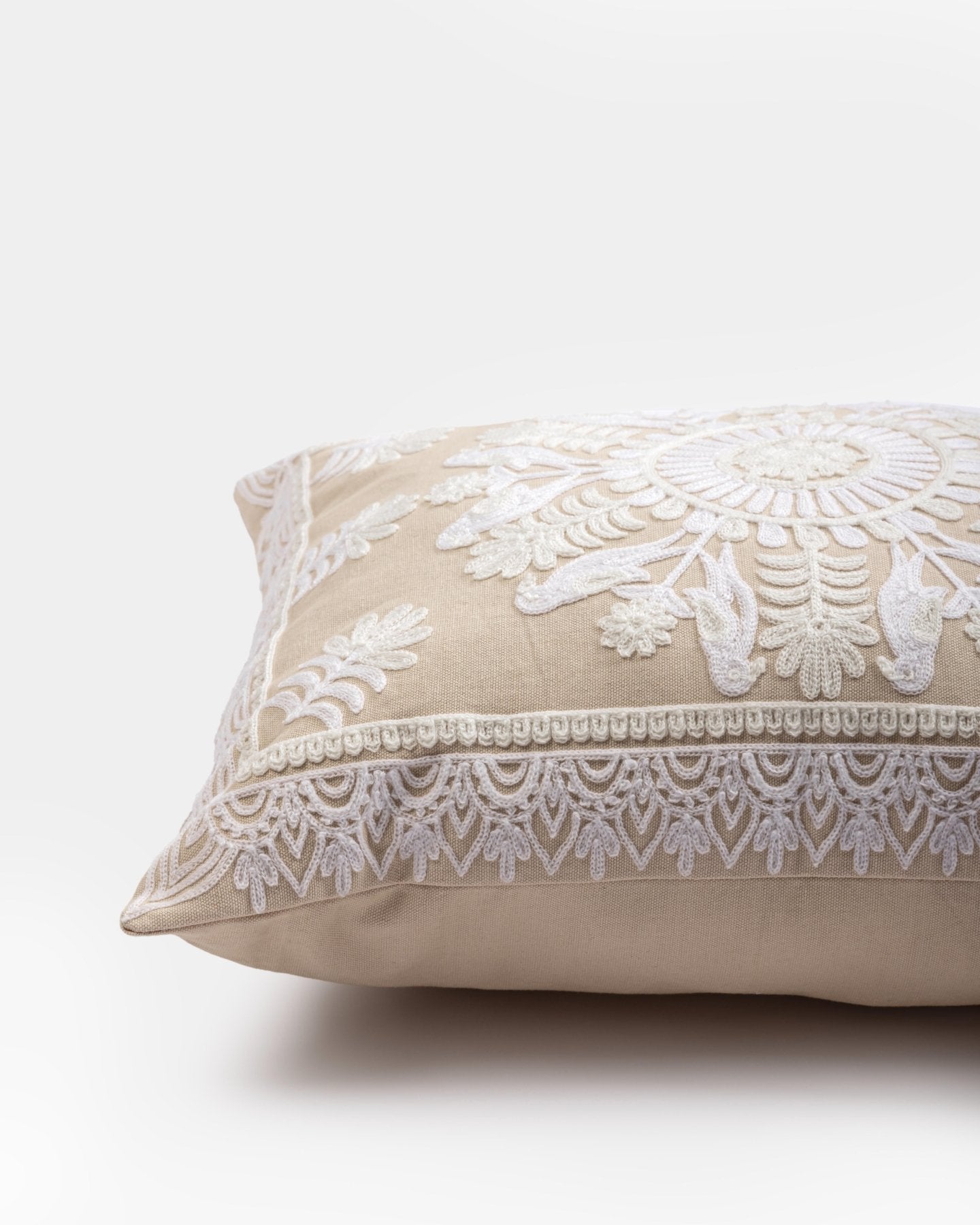 Ivory Suzani Pillow Cover Fauna 16x20" - Marble Lotus - White Suzani Pillow Cover (16x20). Buy now | Marble Lotus