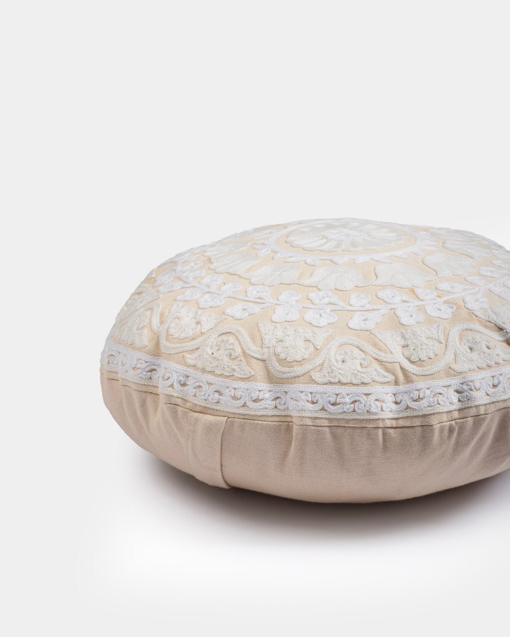 Ivory Suzani Pillow Cover Flora 16" Round - Marble Lotus - White Suzani Pillow Cover (16” Round). Shop today | Marble Lotus