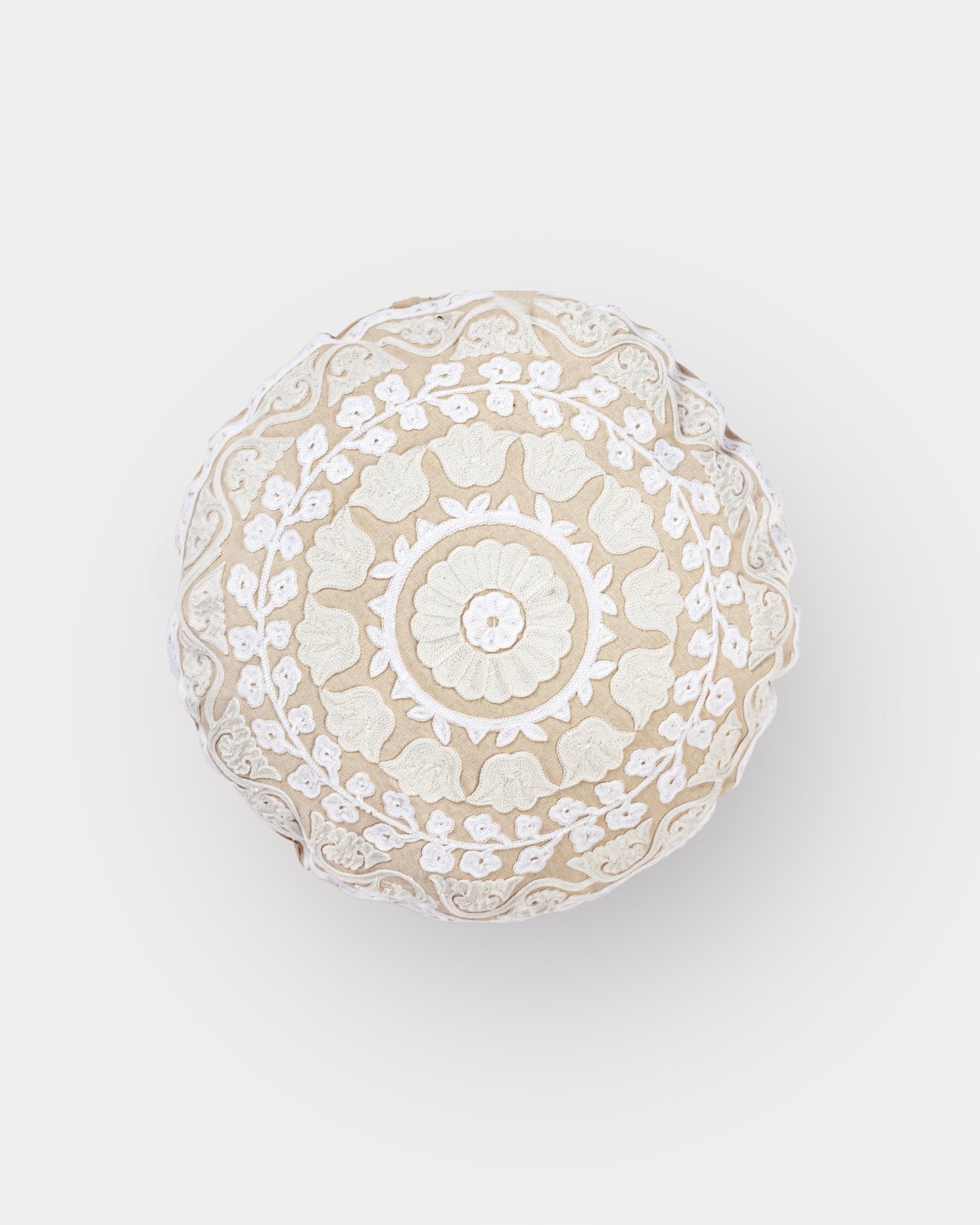 Ivory Suzani Pillow Cover Flora 16" Round - Marble Lotus - Purchase White Suzani Pillow Cover (16” Round) | Marble Lotus