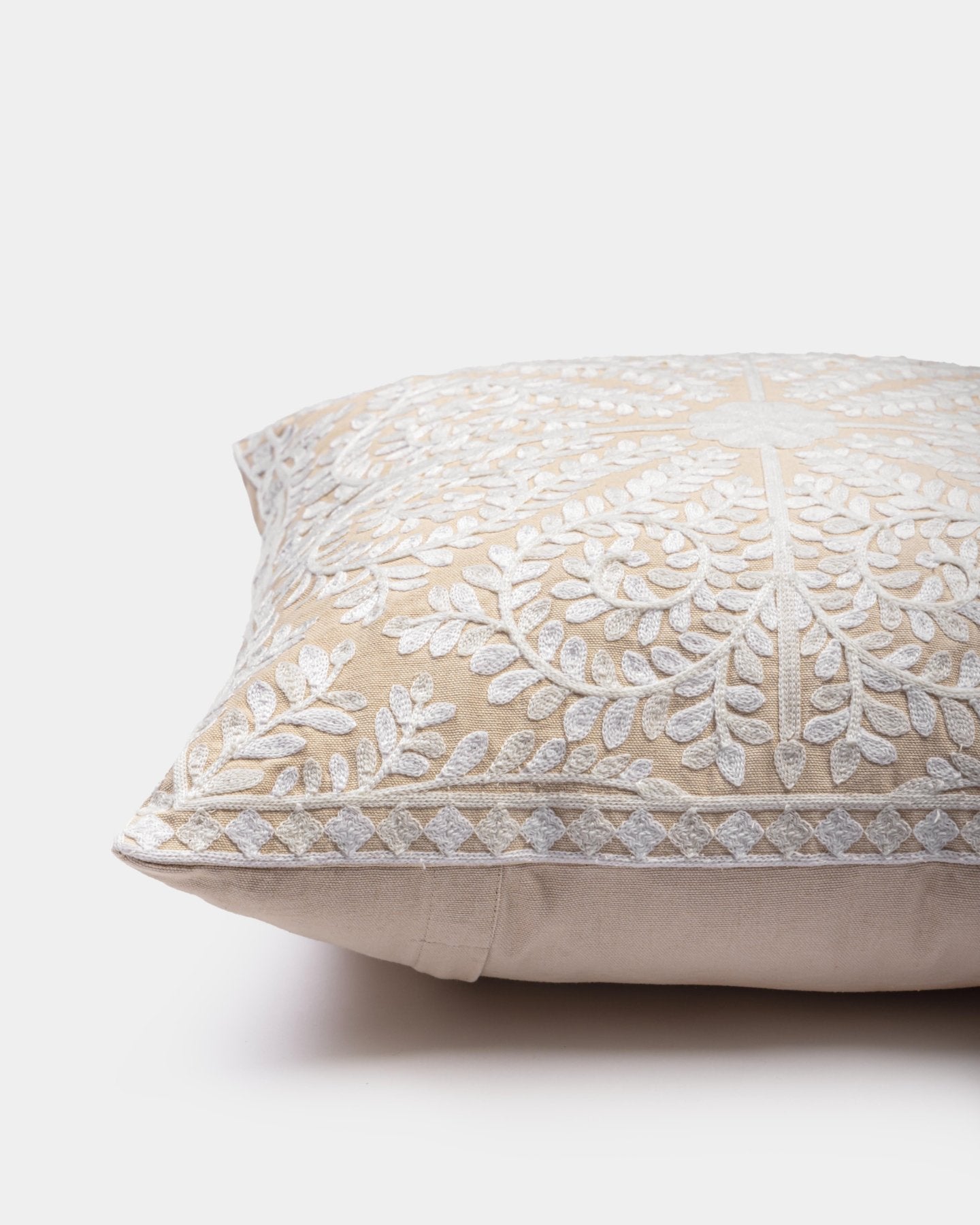 Ivory Suzani Pillow Cover Foliage 18x18" - Marble Lotus - White Suzani Pillow Cover (18x18). Order now.