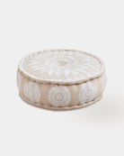 Ivory Suzani Pouf Fauna - Marble Lotus - Buy White Suzani Pouf Ottoman Fauna | Marble Lotus