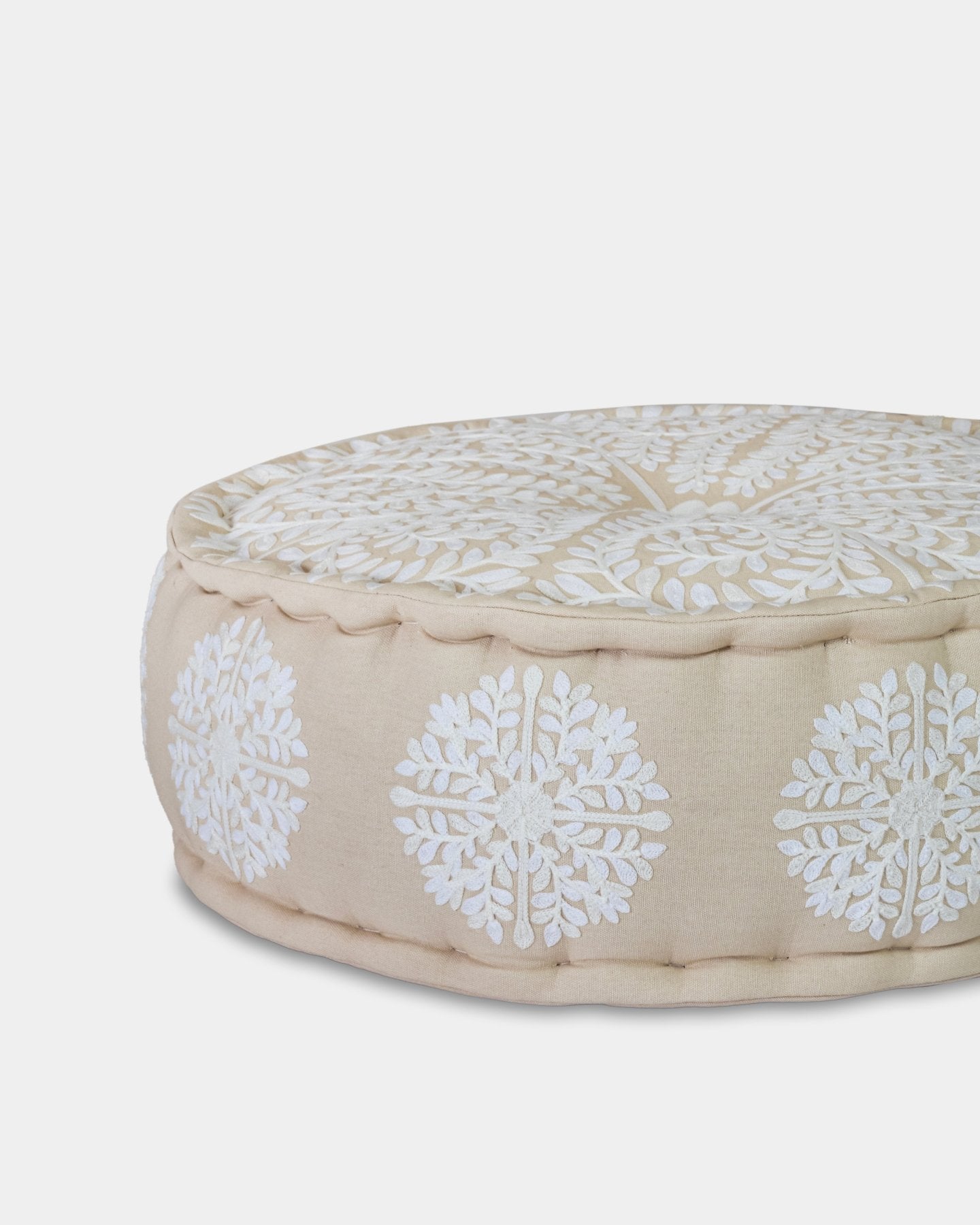 Ivory Suzani Pouf Foliage - Marble Lotus - Foliage Suzani Pouf Ivory. Purchase today