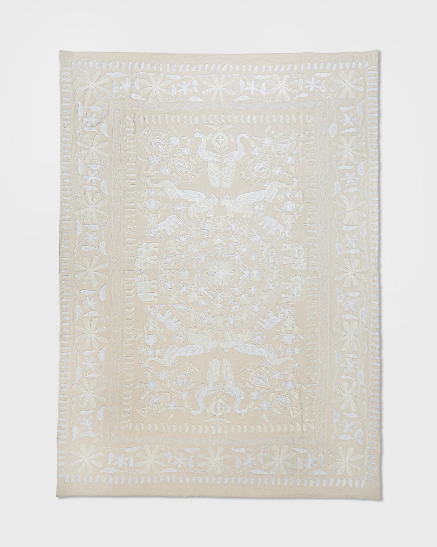 Ivory Suzani Tapestry Throw 60x90" - Marble Lotus - Suzani Throw | Ivory Tapestry Throw 60x90