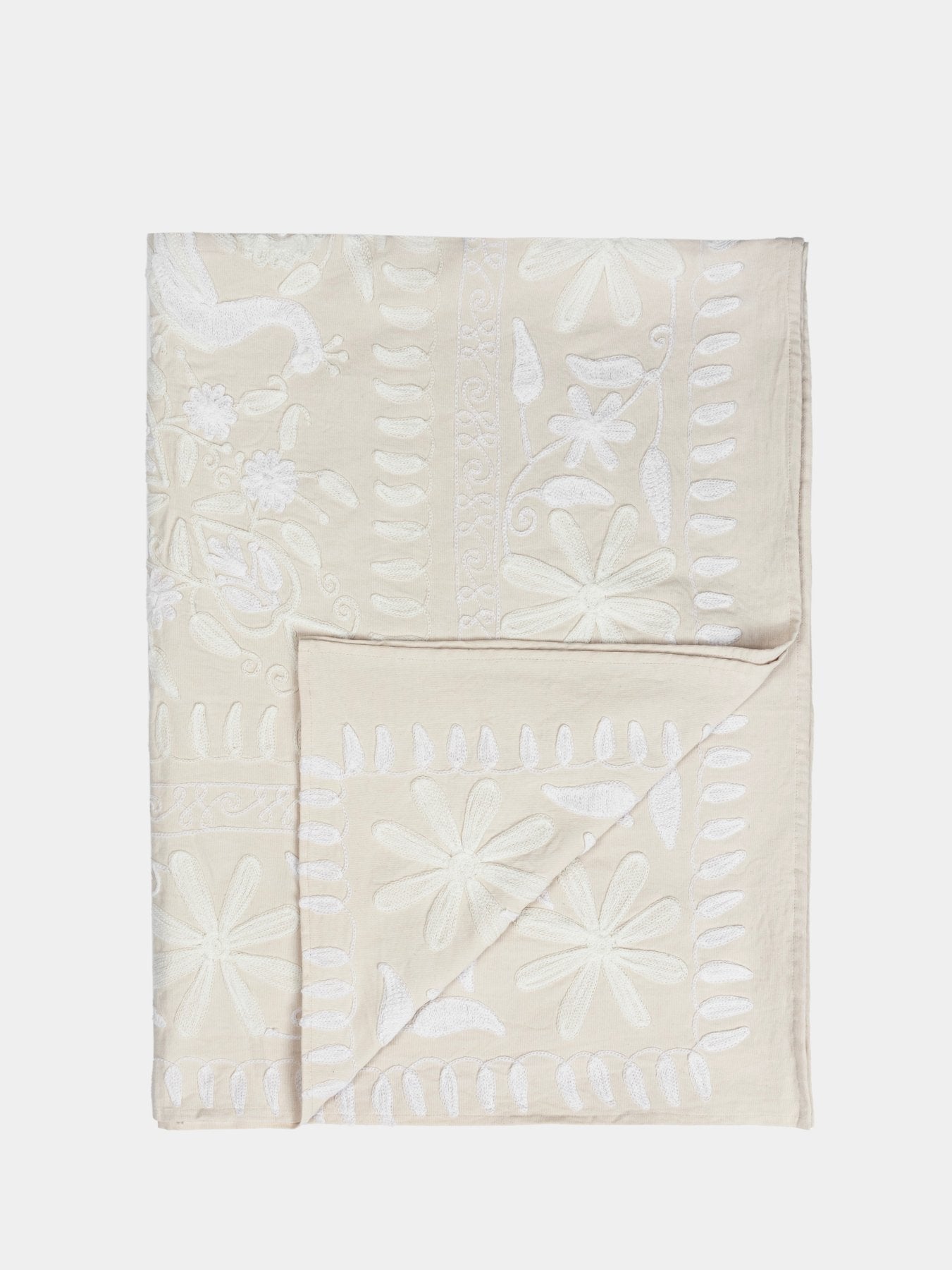 Ivory Suzani Tapestry Throw 60x90" - Marble Lotus - Suzani Throw | Ivory Tapestry Throw 60x90"