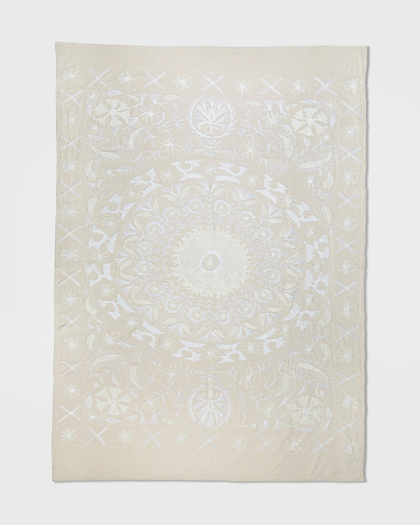 Ivory Suzani Tapestry Throw 60x90" - Marble Lotus - Suzani Throw | Ivory Tapestry Throw