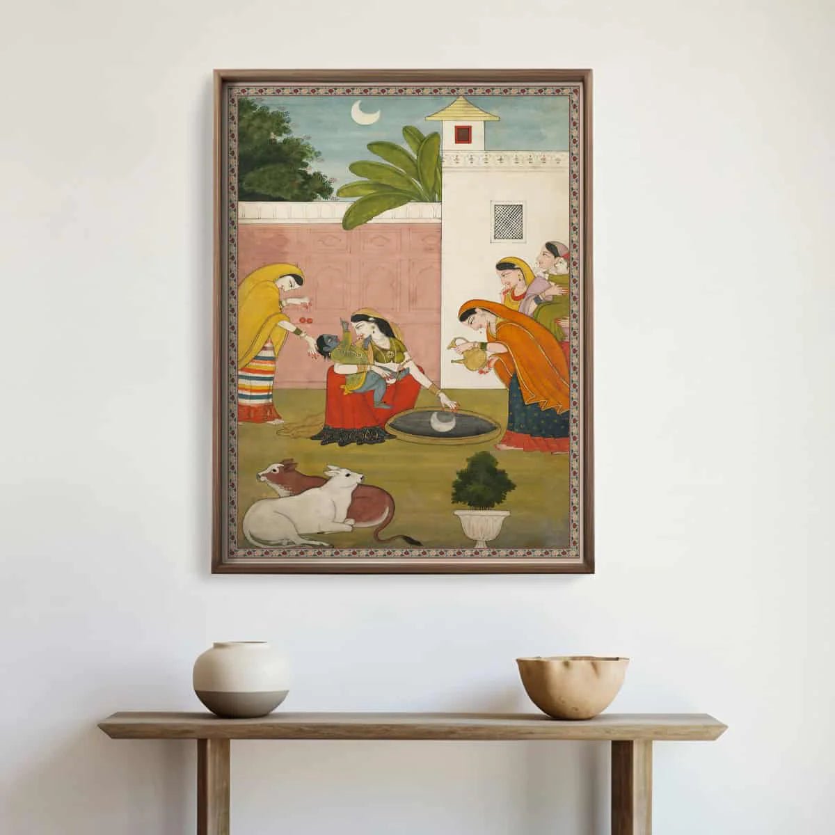 Kanha Vintage Indian Painting Frameless Wall Art Digital Print Poster 36 x 48 inches - Marble Lotus - Kanha Vintage Indian Painting Wall Art Digital Print