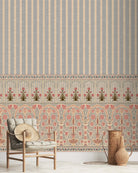 Kusum: Indian Floral Jharokha and Stripes Design Wallpaper - Marble Lotus - Kusum: Indian Floral Jharokha and Stripes Design Wallpaper