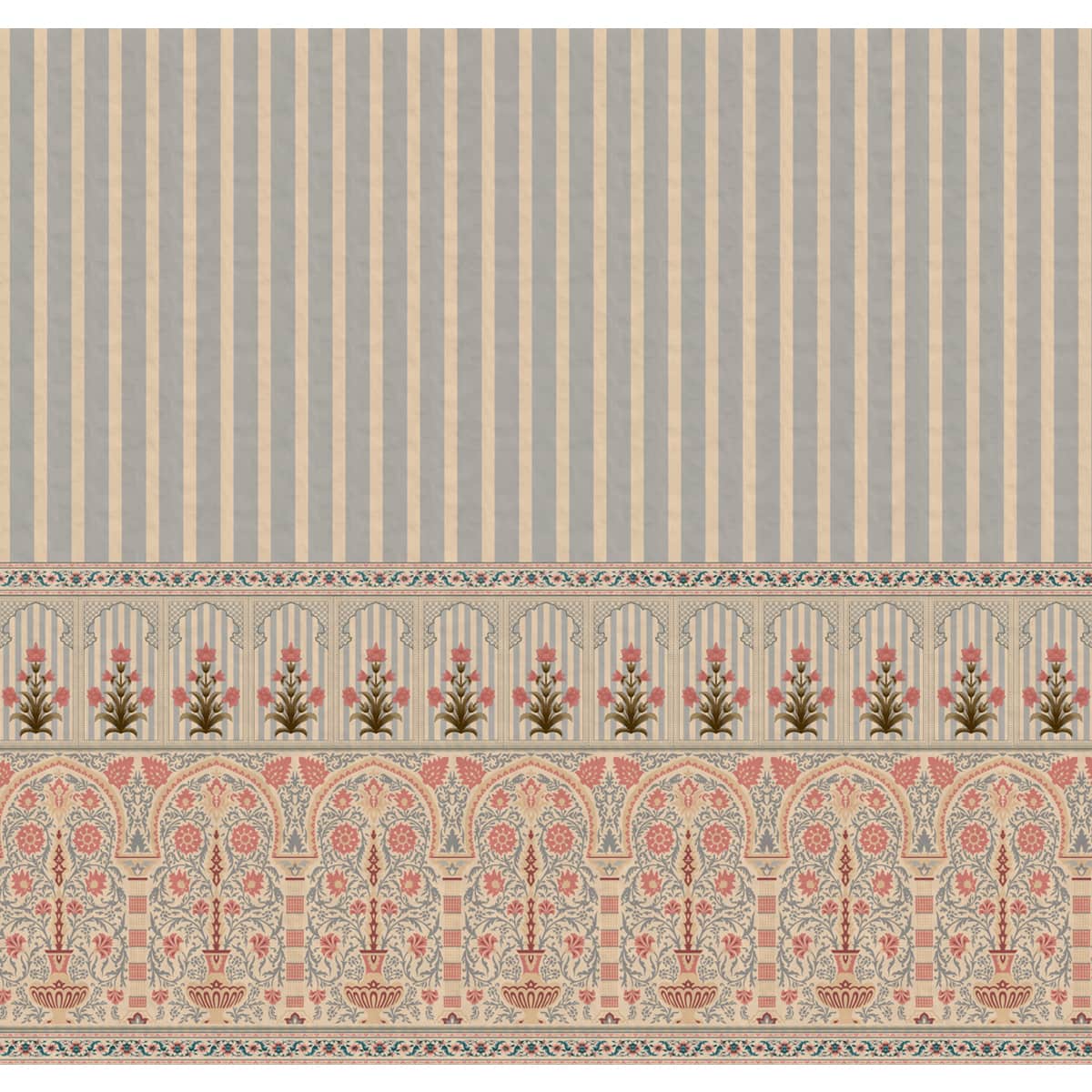 Kusum: Indian Floral Jharokha and Stripes Design Wallpaper - Marble Lotus - Kusum Indian Floral Jharokha and Stripes Design Wallpaper