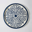 Large Navy Blue Wooden Inlay tray - Marble Lotus - Navy Blue Wooden Inlay Tray