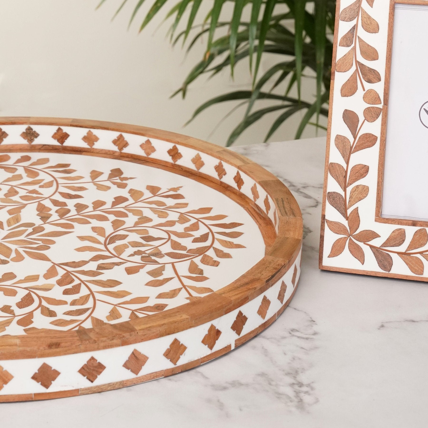 Large Wooden Inlay Tray 18" - Marble Lotus - Get Wooden Inlay Tray | Marble Lotus