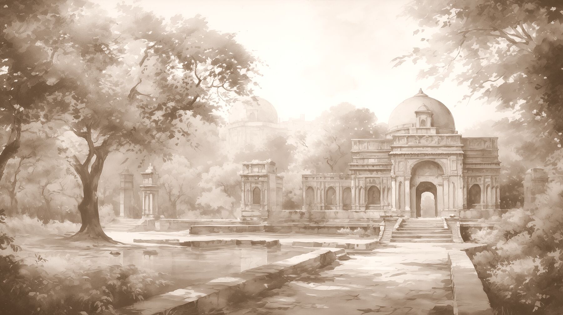 Lodhi Gardens, Delhi | Watercolor Fine Art Giclée Print - Marble Lotus - Lodhi Gardens in Delhi Wallpaper