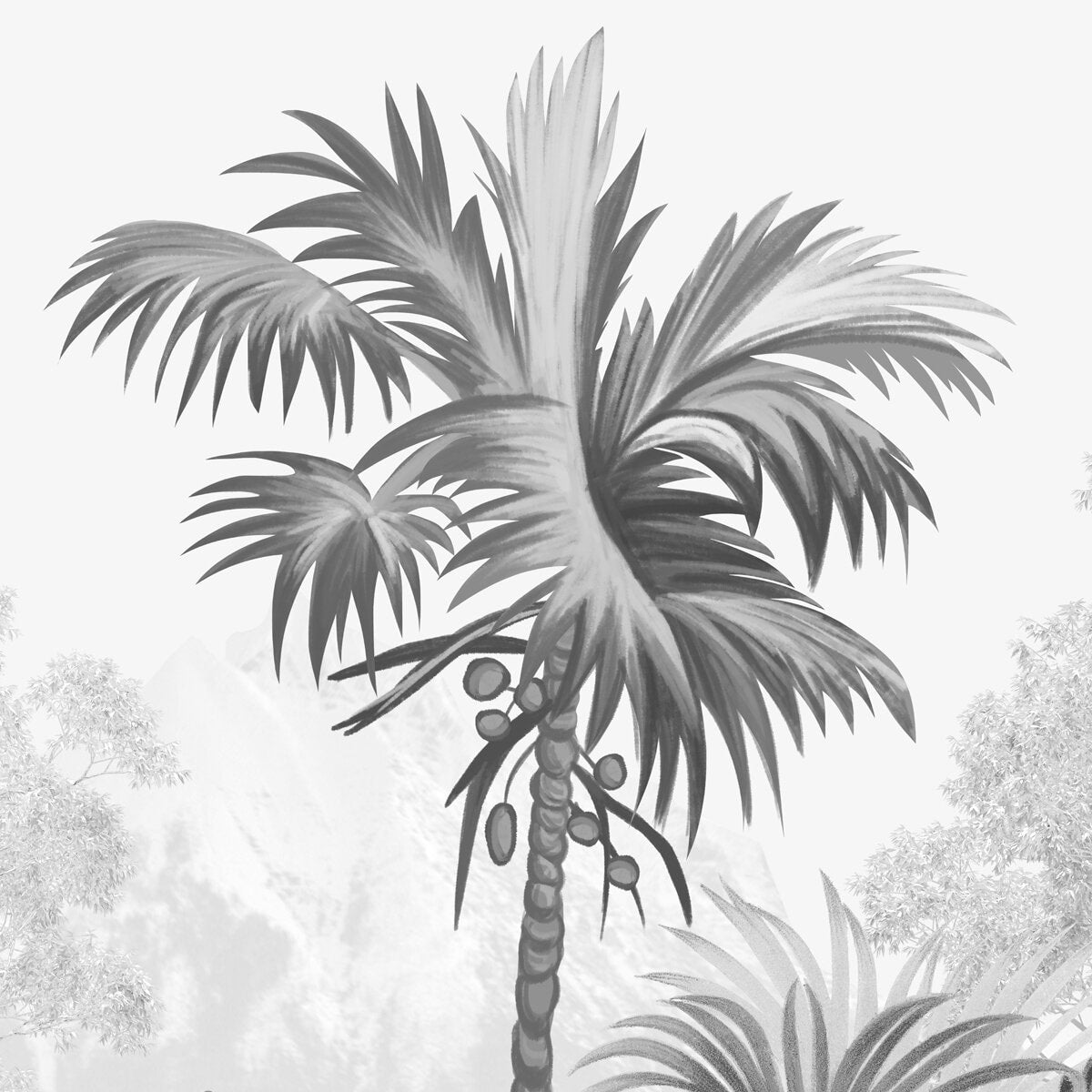 Monochrome Palm haven Wallpaper for Walls - Marble Lotus - Order Tropical Palm Haven Black & White Wallpaper